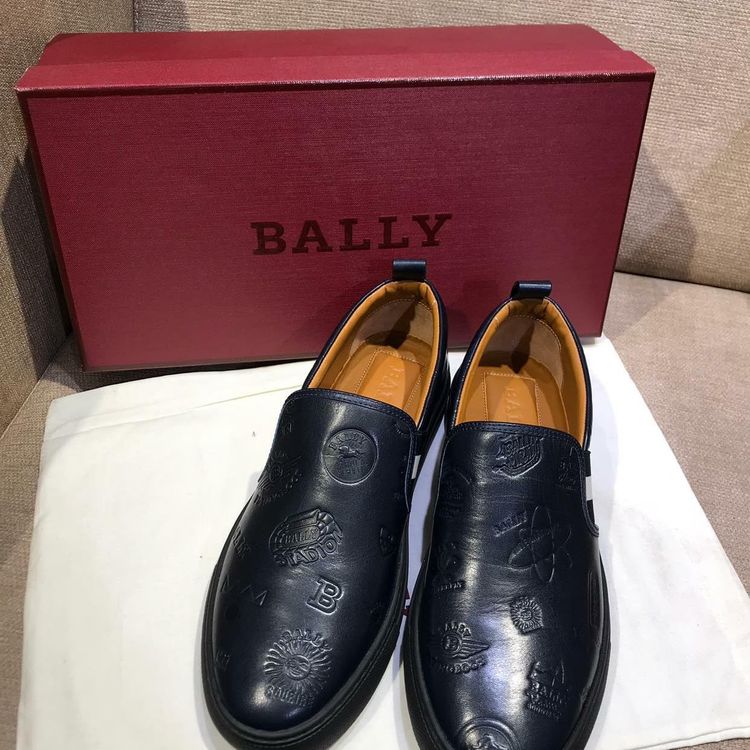 bally 巴利深蓝色印花一脚蹬皮鞋