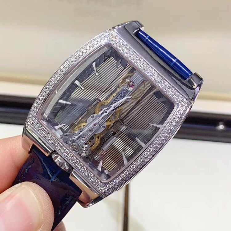 corum 昆仑金桥顶级后镶钻石自动机械全镂空机芯白金男表