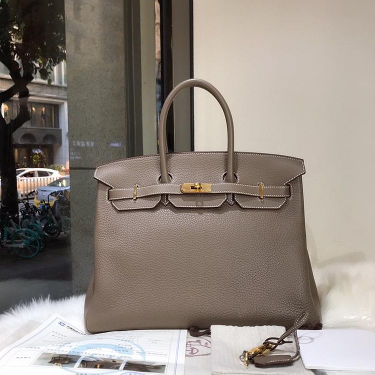 hermès 爱马仕铂金包大象灰金扣手提包