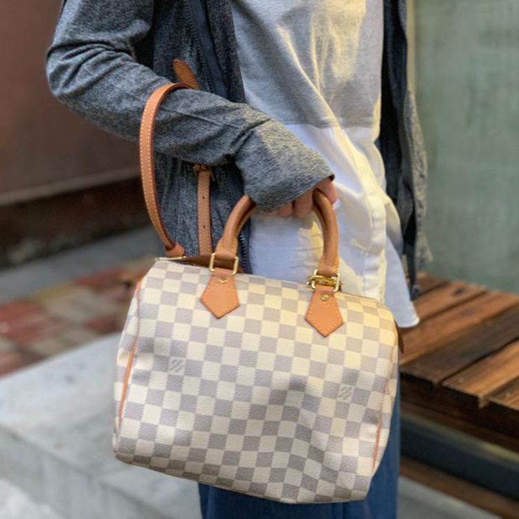 louis vuitton 路易·威登经典白棋盘格speedy25手提包