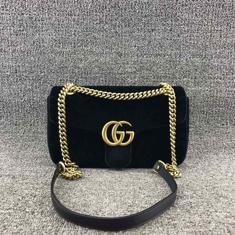 gucci 古驰金丝绒经典黑金链条包