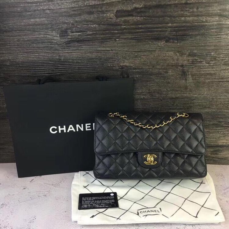 chanel 香奈儿经典cf中号黑金链条包