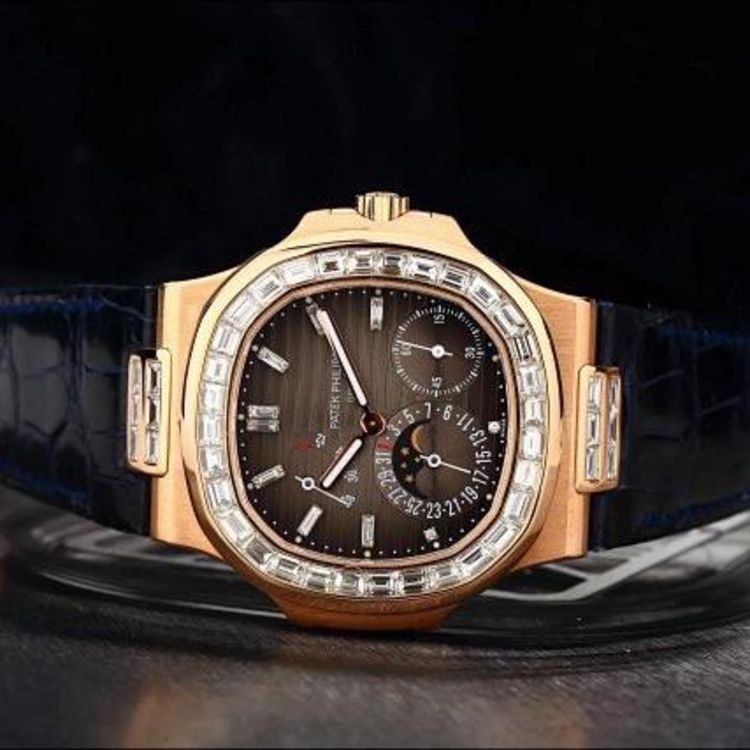 patek philippe 百达翡丽5055改装版高端腕表18k玫瑰金后镶t方钻自动