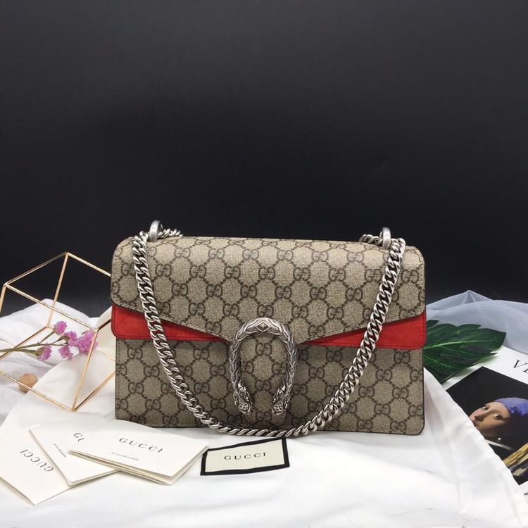 gucci 古驰经典中号酒神经典红双g老花单肩包