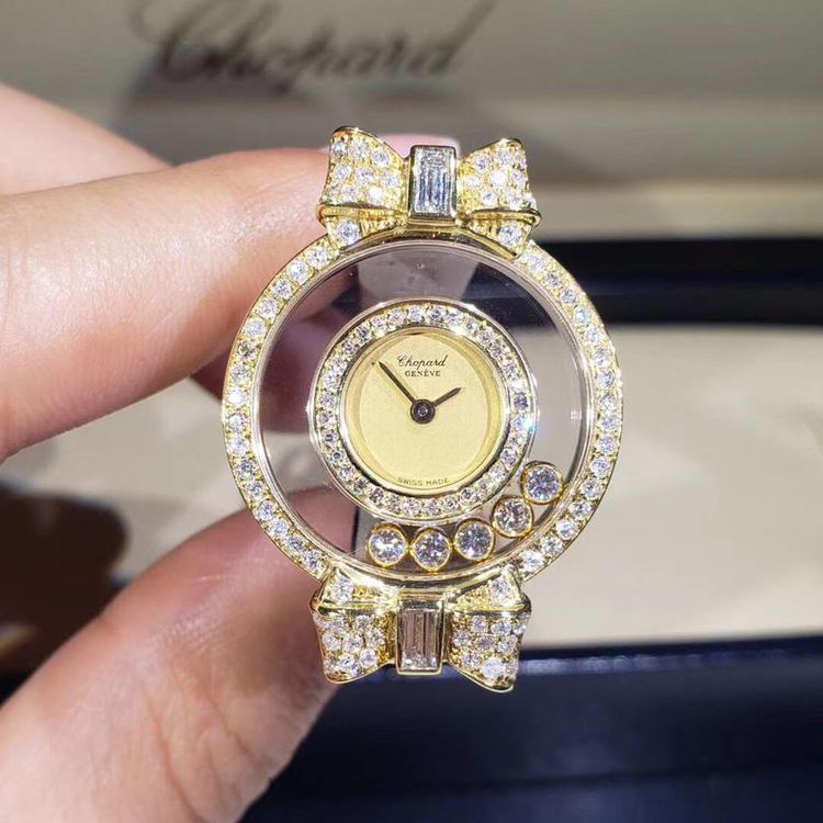 chopard 萧邦快乐钻石系列18k黄金蝴蝶结后镶钻石英女