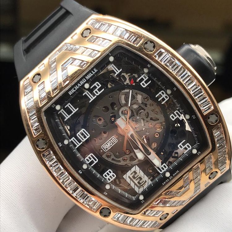 richard mille 理查德米勒rm010玫瑰金后镶t方钻机械表