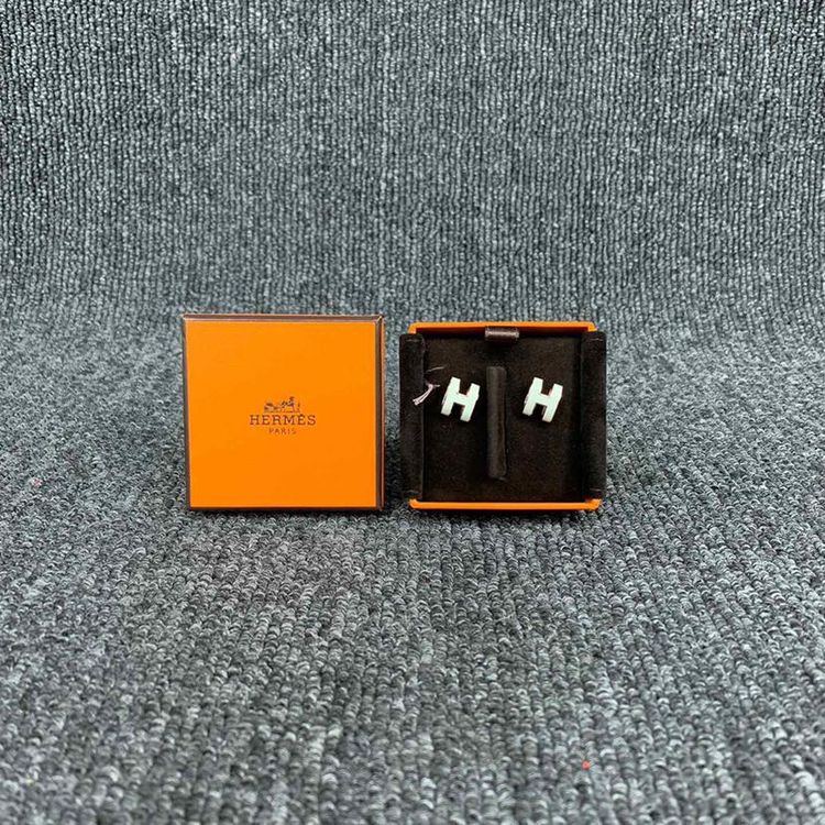 hermès 爱马仕象牙白玫瑰金pop h字母耳钉