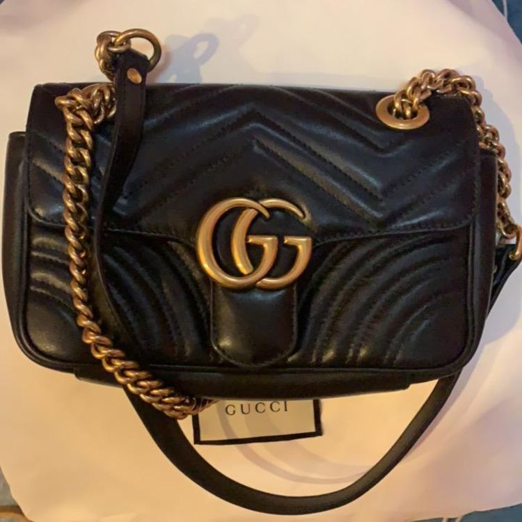 gucci 古驰marmontmini黑色链条单肩包