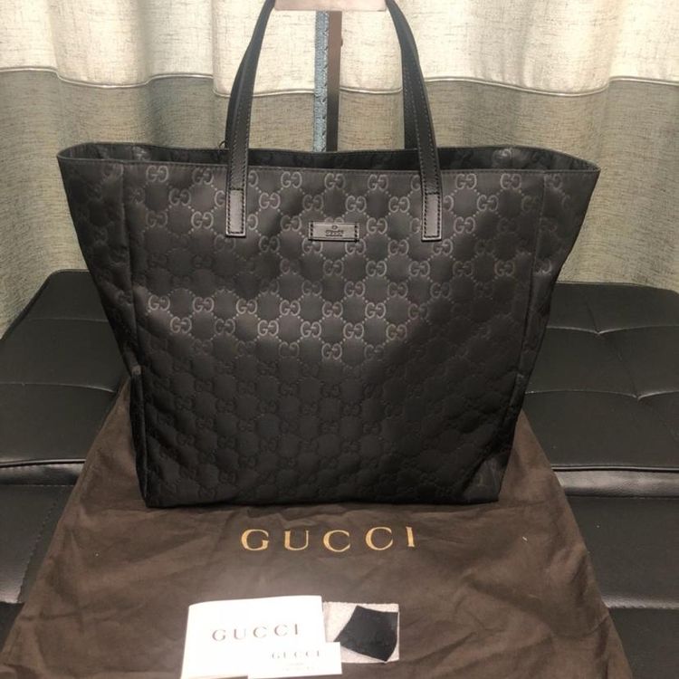 gucci 古驰购物袋黑色帆布材质手提包