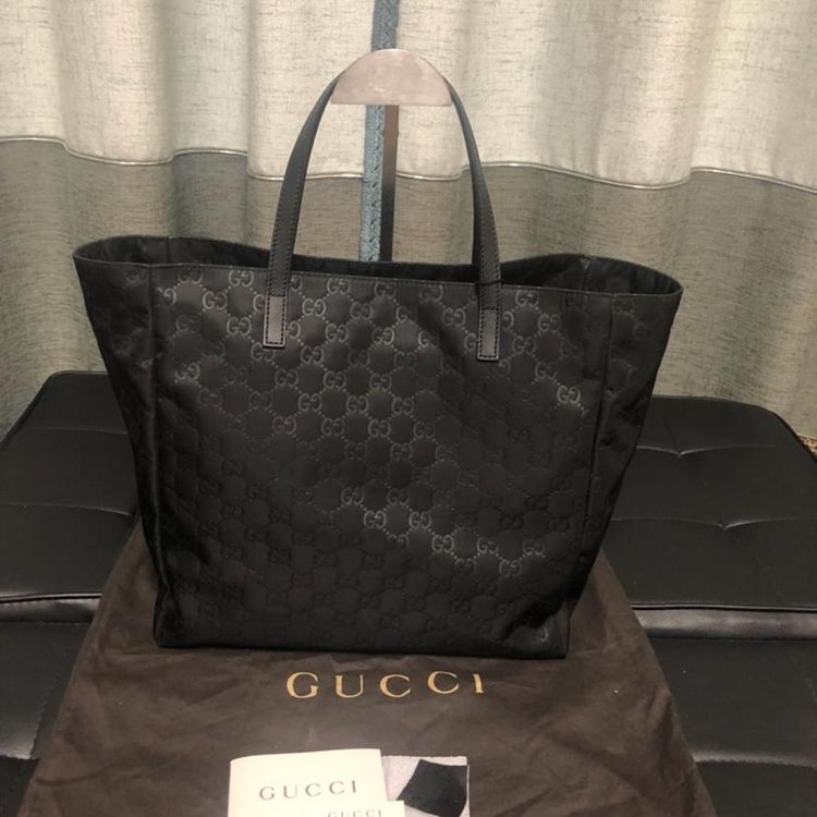 gucci 古驰购物袋黑色帆布材质手提包