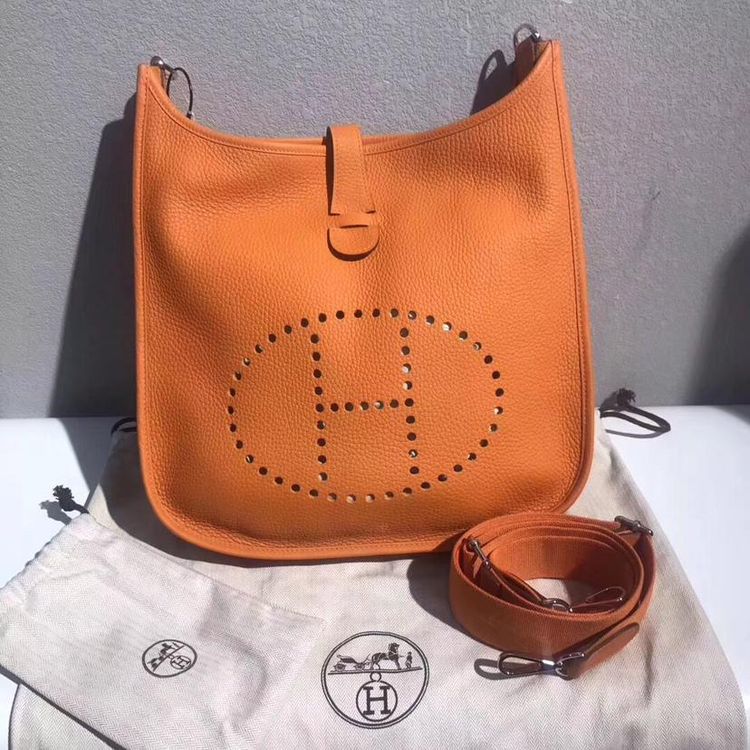 hermès 爱马仕橘色大号伊芙琳单肩包