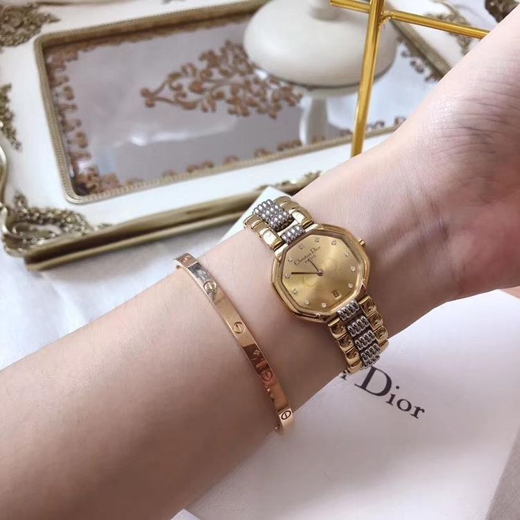 dior 迪奥金色八角形石英表