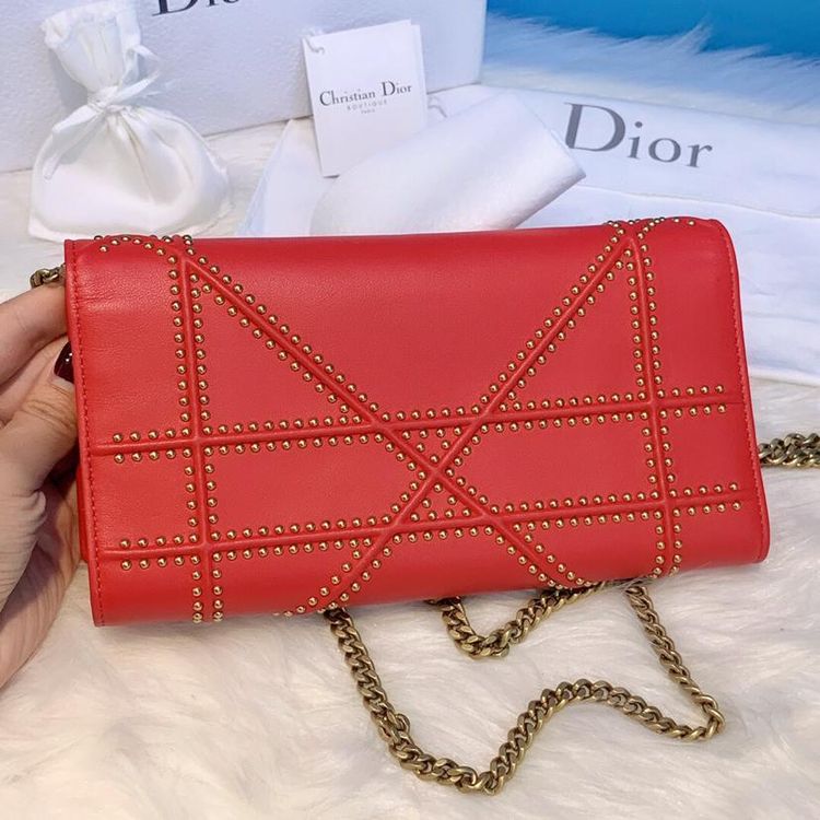 dior 迪奥红色woc铆钉链条包