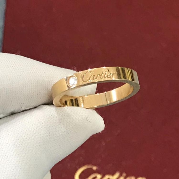 cartier 卡地亚经典签名款玫瑰金窄版单钻戒指