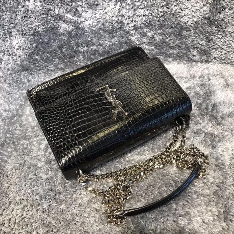 saint laurent paris 圣罗兰黑银鳄鱼纹sunset中号邮差包