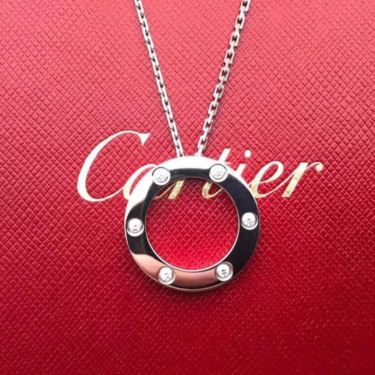 cartier 卡地亚love系列18k白金六钻圆盘项链