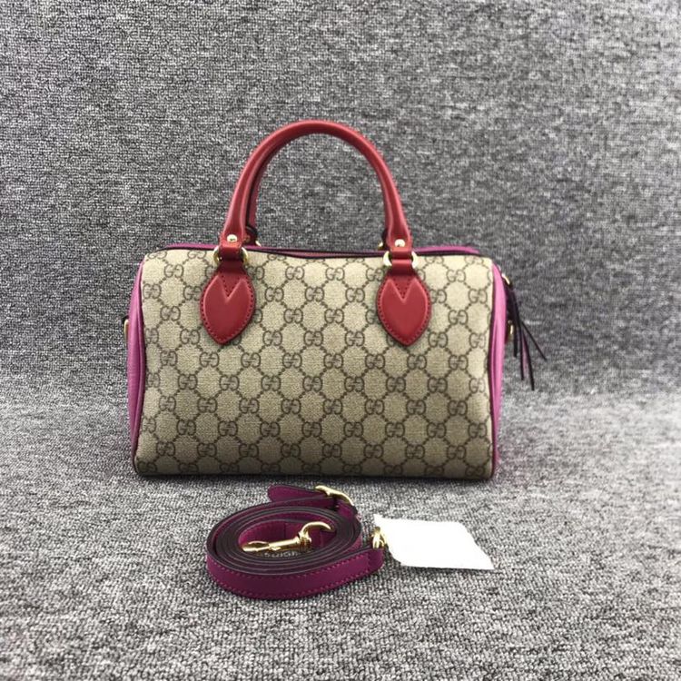 gucci 古驰经典款pvc拼皮女士拼色波士顿手提包