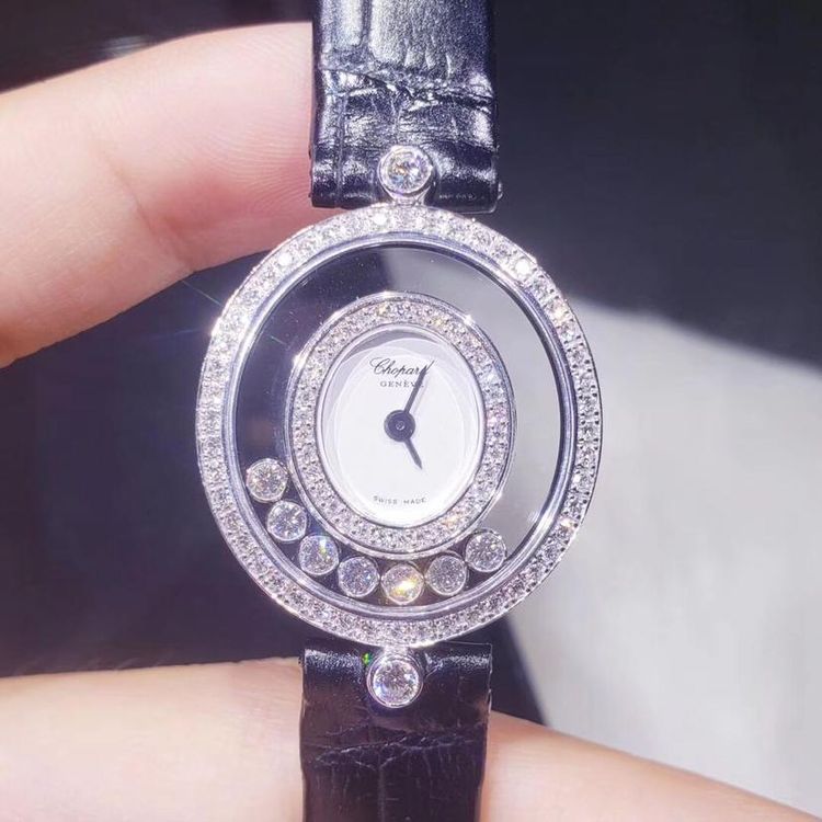 chopard 萧邦快乐钻石系列白金椭圆原钻石英女表