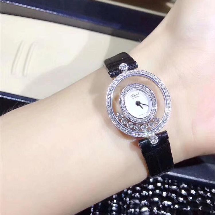 chopard 萧邦快乐钻石系列白金椭圆原钻石英女表