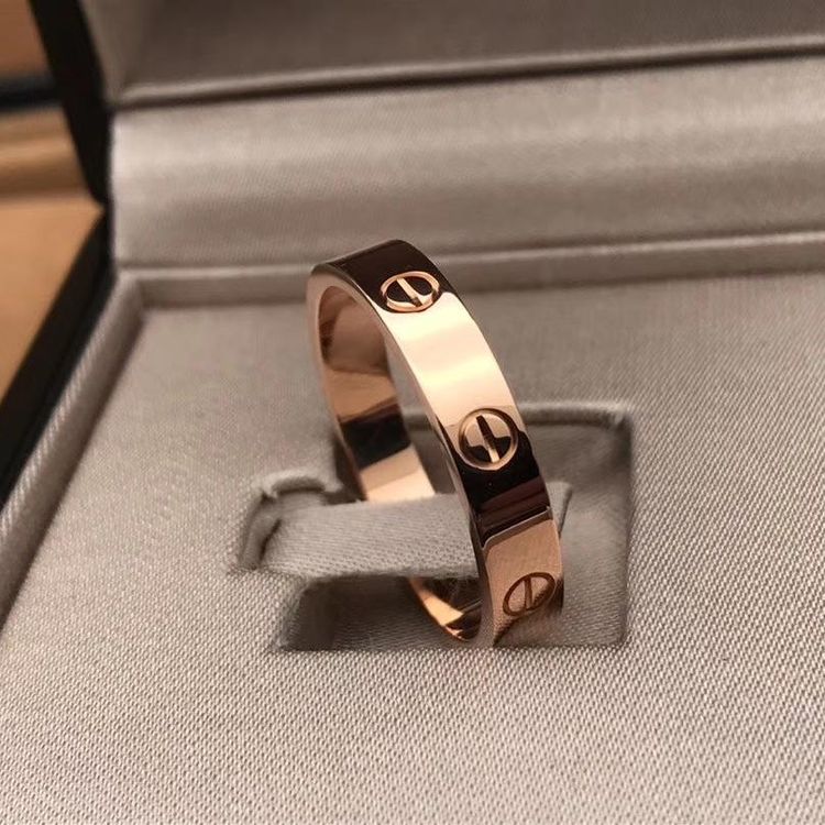 cartier 卡地亚love系列18k玫瑰金窄版单钻戒指