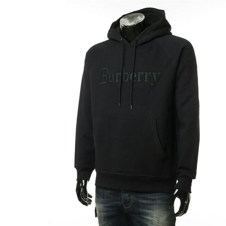 burberry博柏利黑色字母logo刺绣男士连帽卫衣