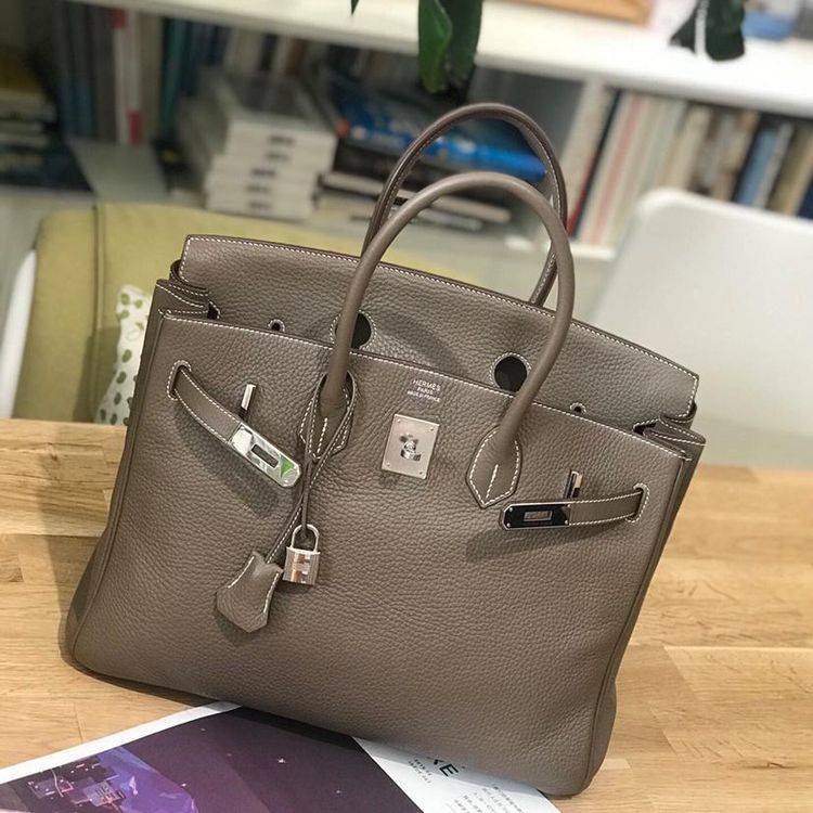 hermès 爱马仕birkin35大象灰银扣r刻togo皮手提包