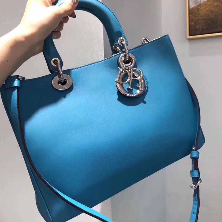 dior 迪奥孔雀蓝中号vip子母手提包