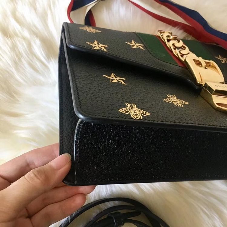 gucci 古驰sylvie塞尔维亚限量小蜜蜂中号丝带单肩包