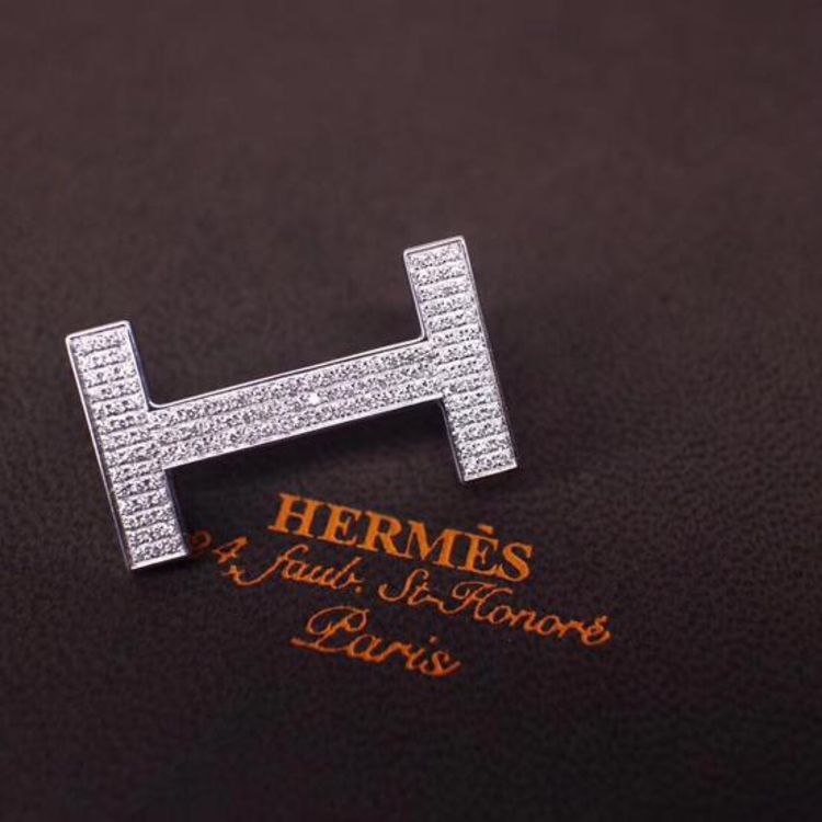 hermès 爱马仕18k白金镶钻小号h皮带扣
