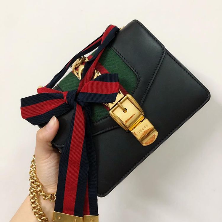 gucci 古驰sylvie系列链条蝴蝶结丝带挎单肩包