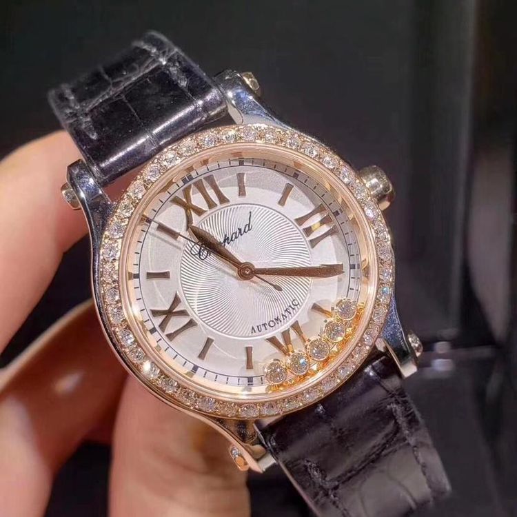 chopard 萧邦快乐钻石系列间金后镶钻自动机械表