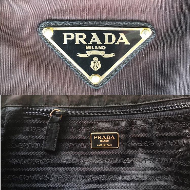 prada 普拉达大号布料购物袋金属手提包