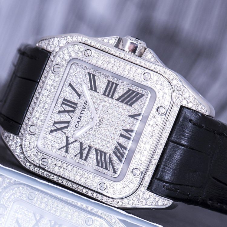 cartier 卡地亚山度士系列奢华钻石满天星自动机械手表