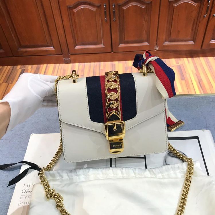 gucci 古驰sylvie白色小号单肩包