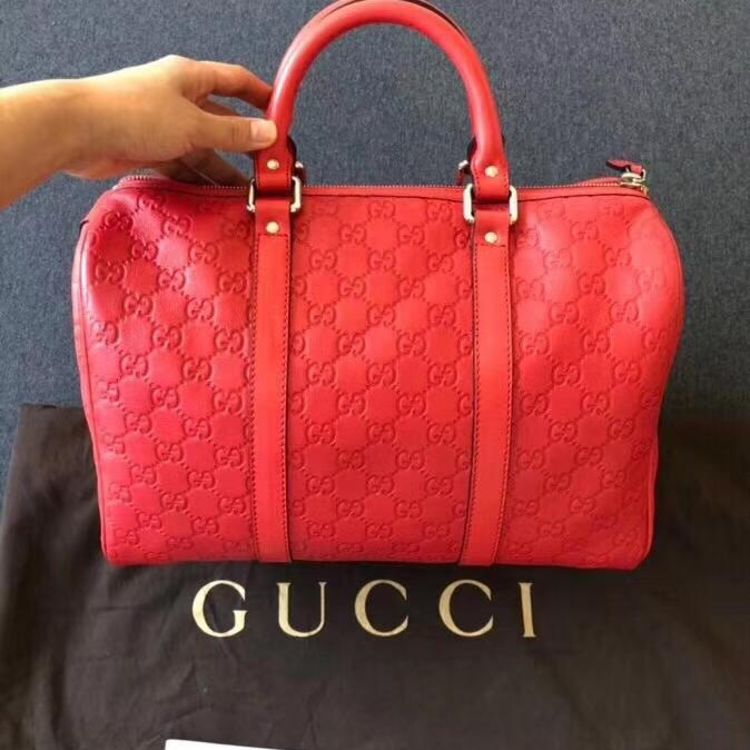 gucci 古驰全皮红色印花波士顿桶包