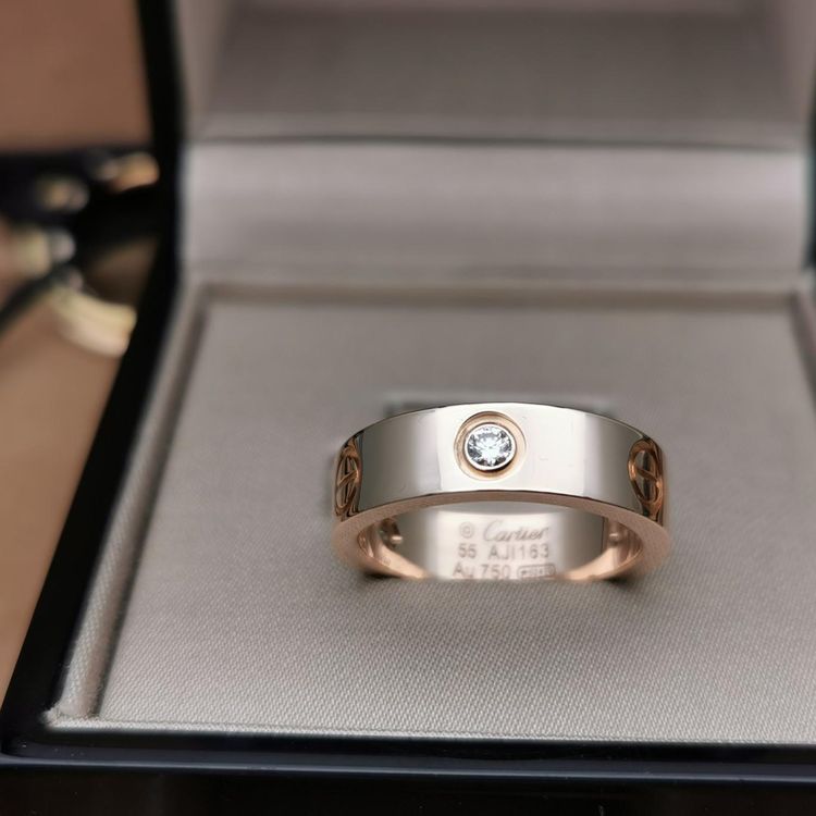 cartier 卡地亚love系列玫瑰金宽版3钻55号戒指