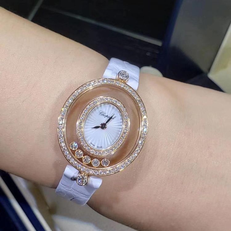 chopard 萧邦快乐钻石系列18k玫瑰金后镶钻女表