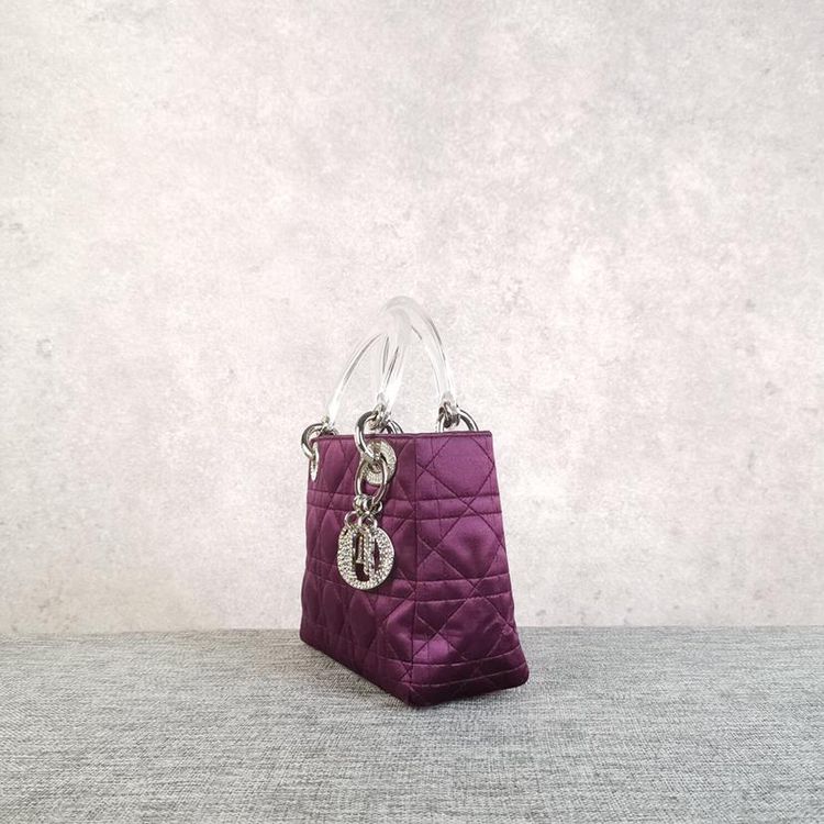 dior 迪奥女士限量版紫色缎面钻扣三格lady戴妃手提包