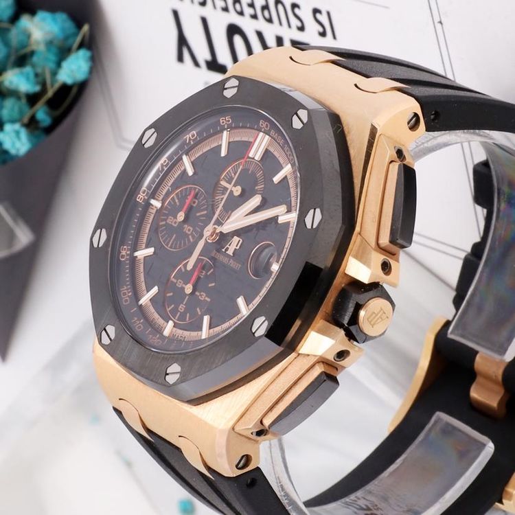 audemars piguet 爱彼皇家橡树离岸型玫瑰金黑陶瓷计时男士腕表