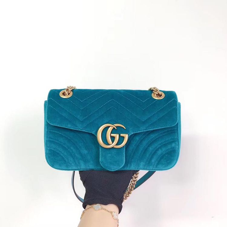 gucci 古驰marmont中号蓝色丝绒单肩包