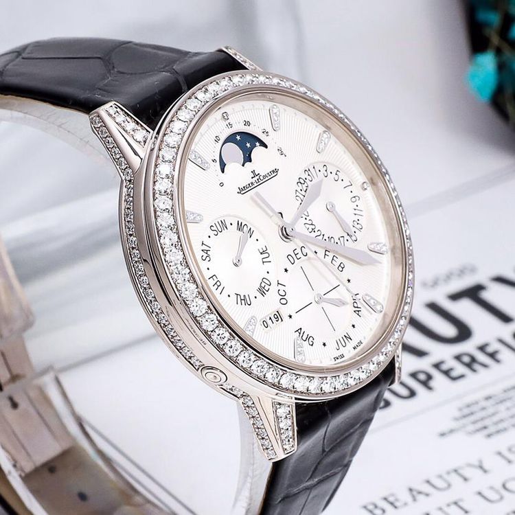 机械表 jaeger-lecoultre 积家约会系列白金原镶钻万年历女士腕表