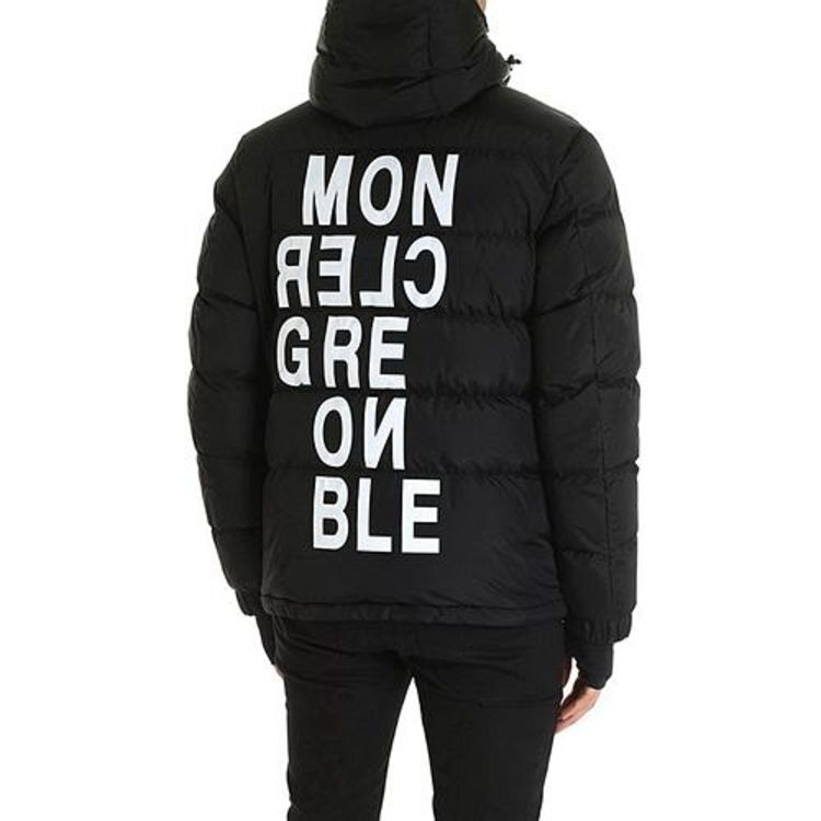 moncler 蒙口黑色后背大logo男士连帽厚款羽绒服