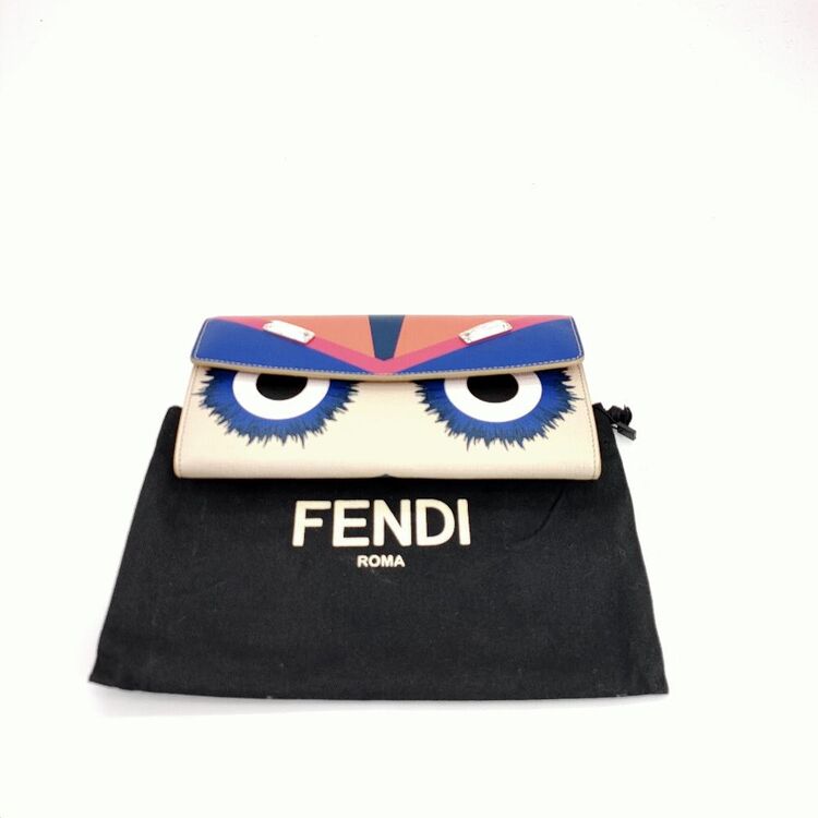 fendi 芬迪小恶魔荧光珊瑚橘拼色长款钱包