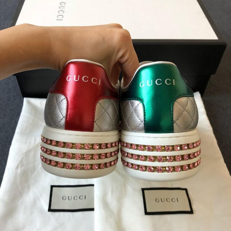 gucci 古驰女士银色菱格增高鞋休闲鞋