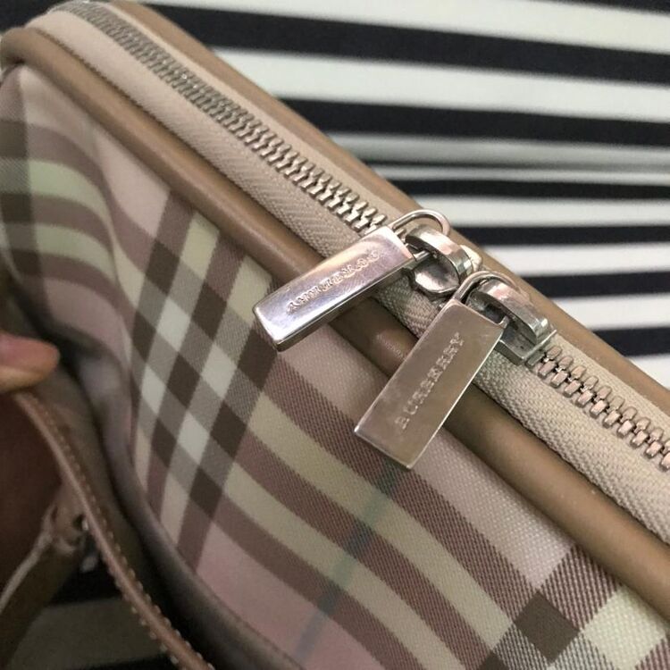 burberry 博柏利粉格稀有中古波士顿单肩包