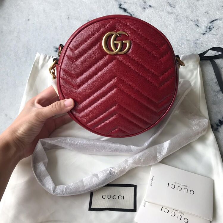 gucci 古驰marmont 红色圆饼女士单肩包