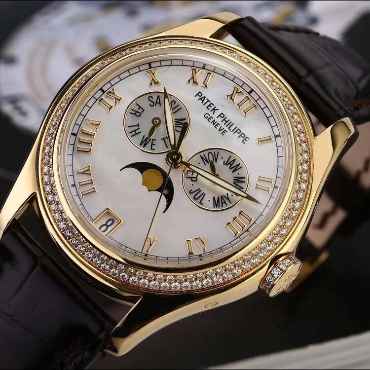 patek philippe百达翡丽复杂功能计时年历原镶钻贝母面自动机械女表