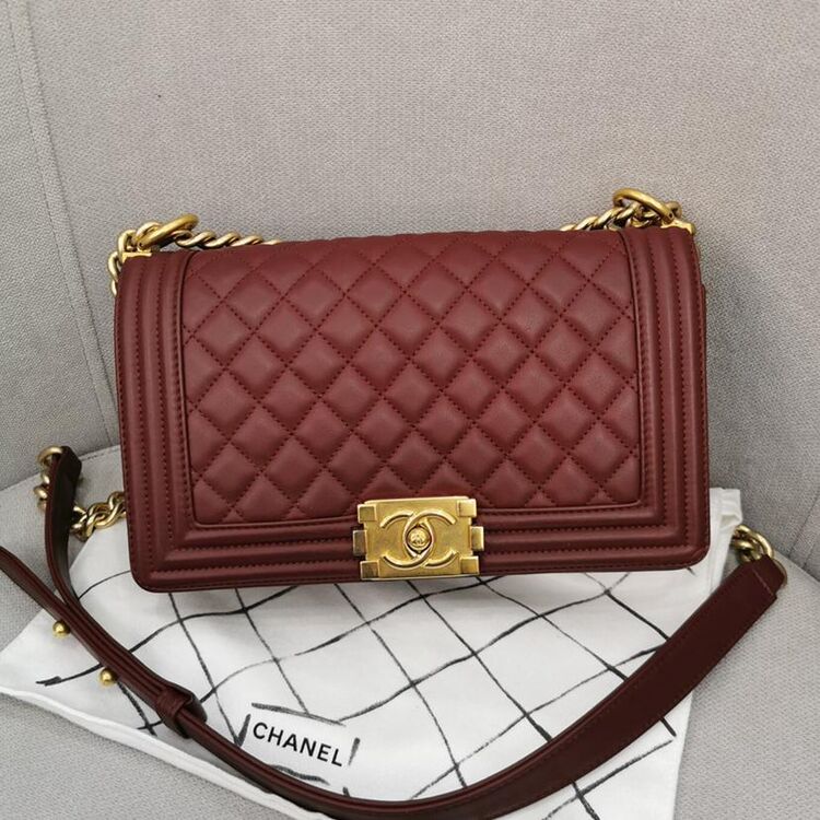 chanel 香奈儿leboy中号红金羊皮单肩包链条包