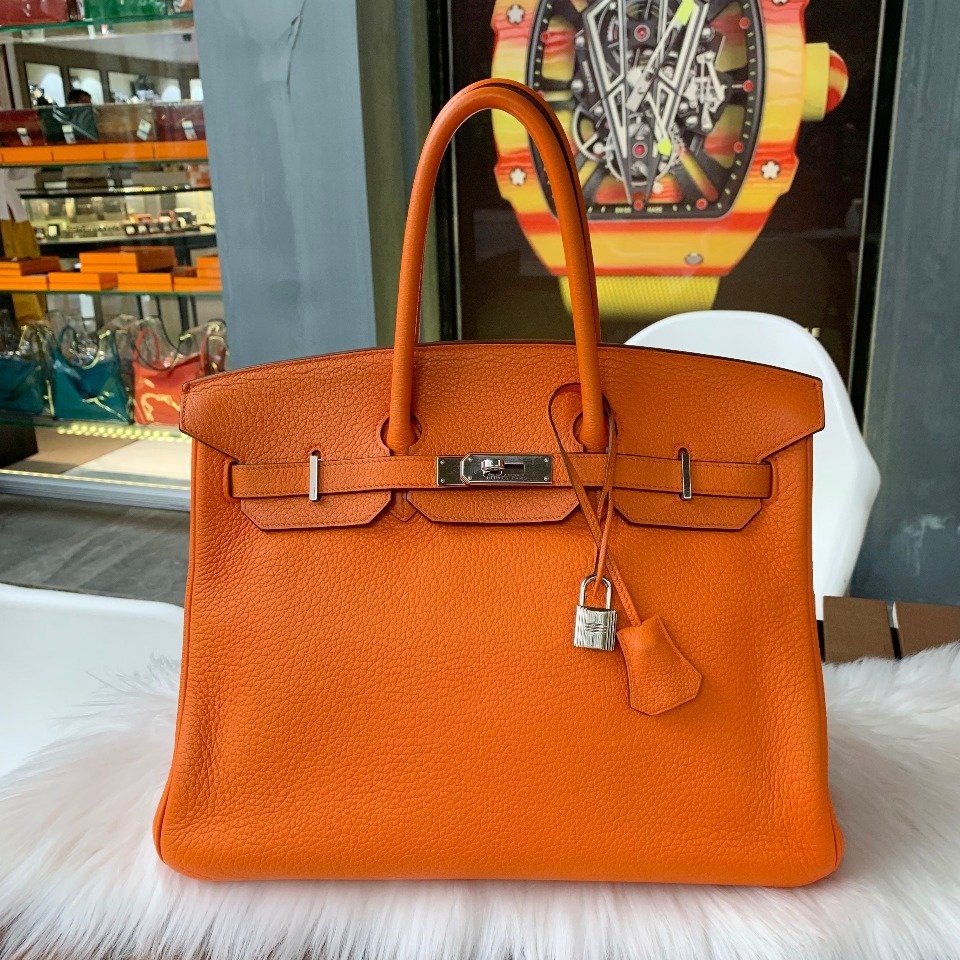 爱马仕框m刻birkin35爱马仕橙tc皮银扣女士铂金包