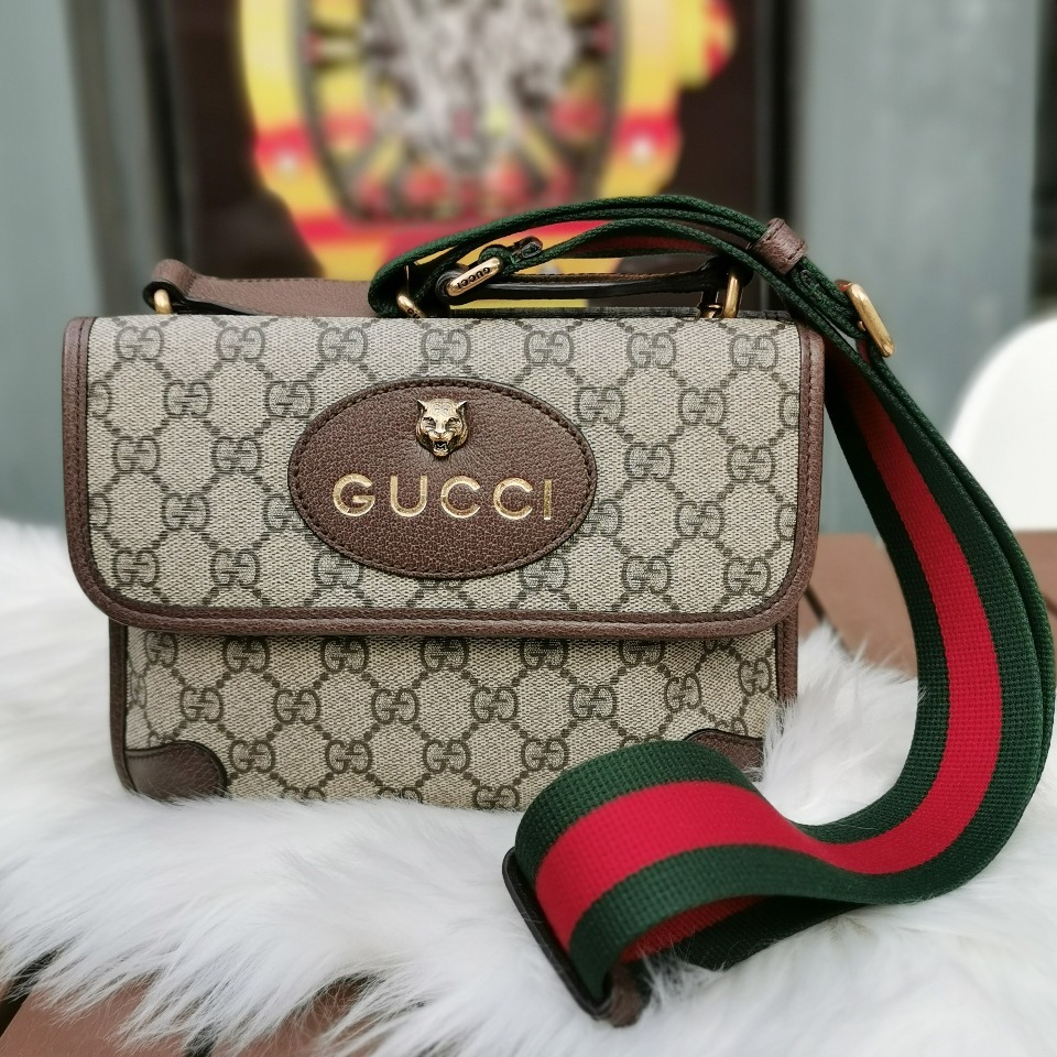 gucci/古奇乌木色女士小号邮差包斜挎包525040侧背包